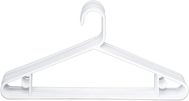 Photo 1 of (4 pack) Clorox White Plastic Clothes Hangers – 10 Pack | Ideal for Everyday Standard Use | Two Accessory Hooks | Value Set, 10 Count