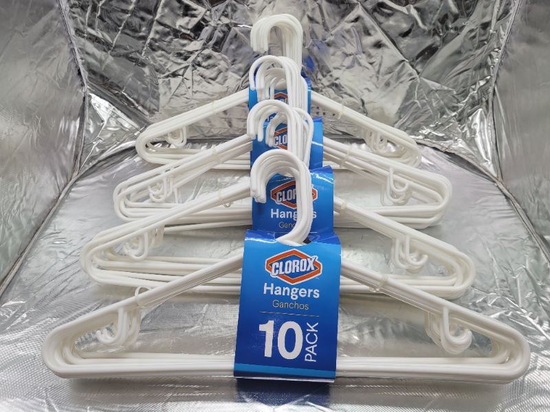 Photo 3 of (4 pack) Clorox White Plastic Clothes Hangers – 10 Pack | Ideal for Everyday Standard Use | Two Accessory Hooks | Value Set, 10 Count