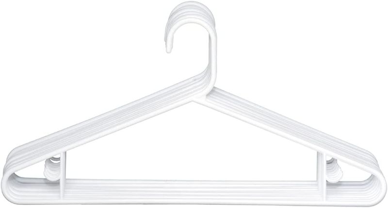 Photo 1 of (7 pack) Clorox White Plastic Clothes Hangers – 10 Pack | Ideal for Everyday Standard Use | Two Accessory Hooks | Value Set, 10 Count