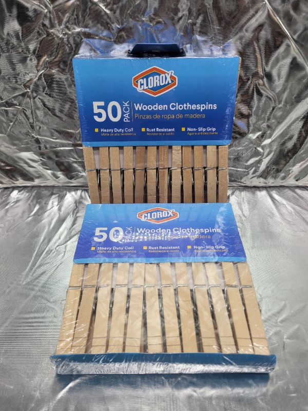 Photo 4 of (2 pack) Clorox Wood Clothespins with Spring - Value Pack of 50 Clips, Rust Resistant with Heavy-Duty Coil for Line Drying Laundry, Chip Bags, and Crafts