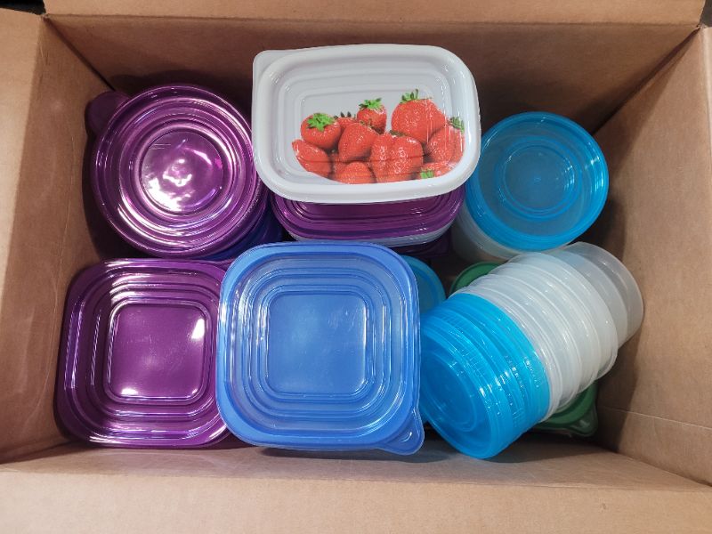 Photo 1 of Box of Plastic Food Storage Containers- Assorted Sizes and Shapes 