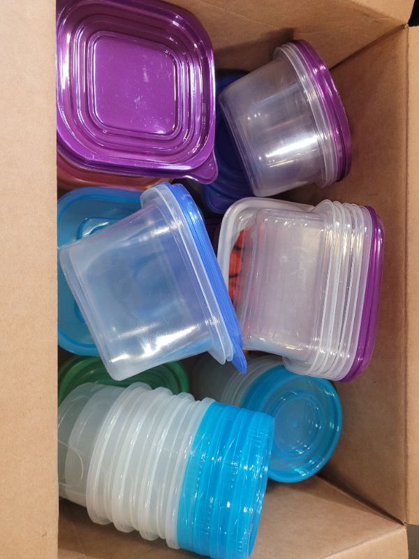 Photo 2 of Box of Plastic Food Storage Containers- Assorted Sizes and Shapes 