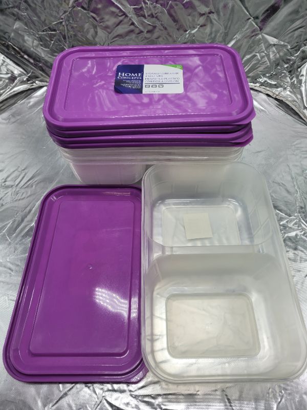 Photo 1 of 10 pieces home concepts 2 compartment meal prep food storage container (5 containers with purple lids)