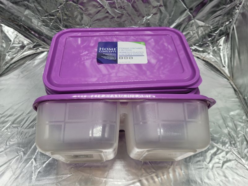 Photo 2 of 10 pieces home concepts 2 compartment meal prep food storage container (5 containers with purple lids)