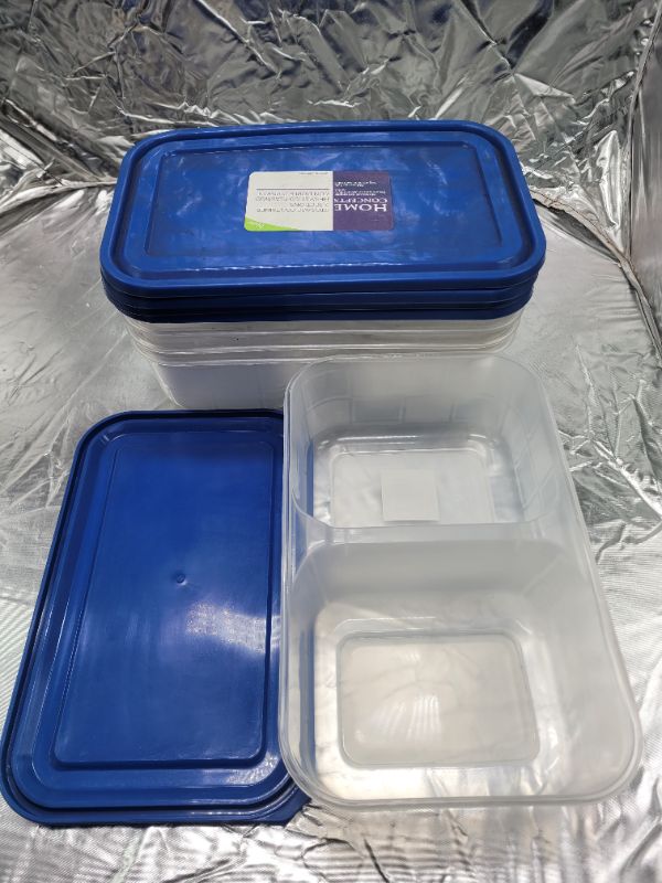 Photo 1 of 10 pieces home concepts 2 compartment meal prep food storage container (5 containers with blue lids)