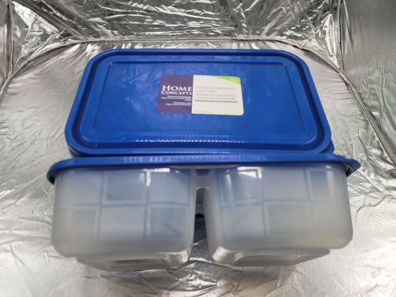 Photo 2 of 10 pieces home concepts 2 compartment meal prep food storage container (5 containers with blue lids)