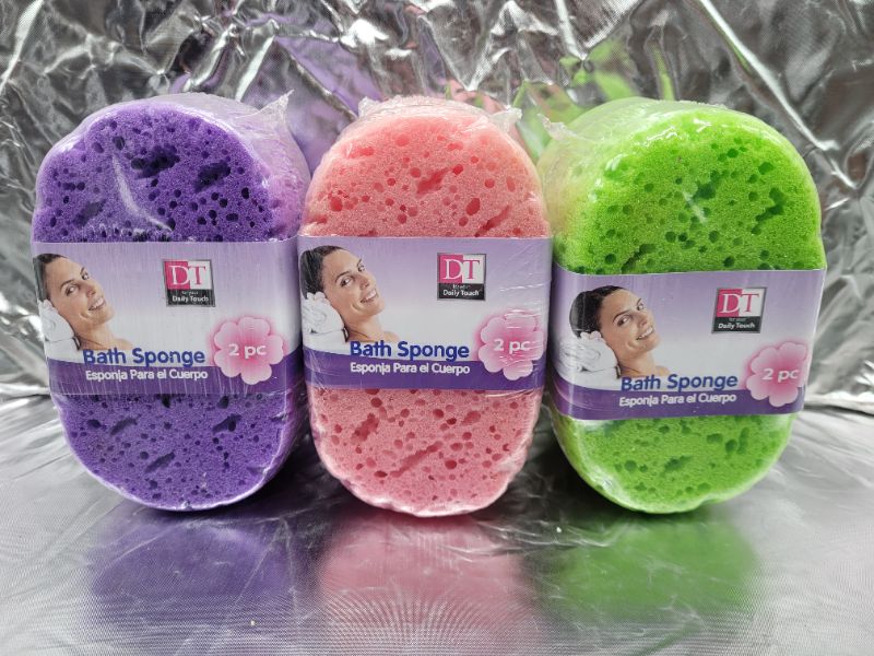 Photo 1 of 6 Pieces DT Bath Sponge Body Sponges Shower Loofah Soft Bathing Pouf Foam Lufa Body Scrubber (2 purple, 2 pink, 2 green)