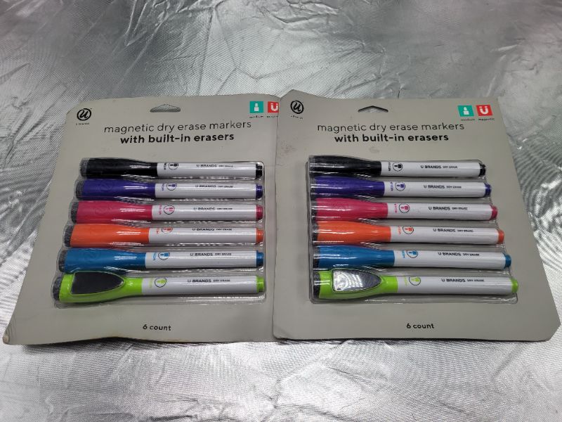 Photo 2 of (2 pack) U Brands 6ct Magnetic Dry Erase Markers with Eraser Cap