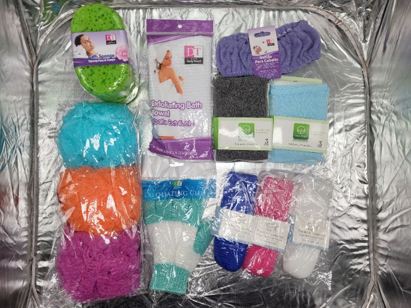 Photo 1 of 17pcs Assorted Shower/Bath Essentials Bundle - Loofahs, Body Sponges, Bar Soap Savers, Exfoliating Glove