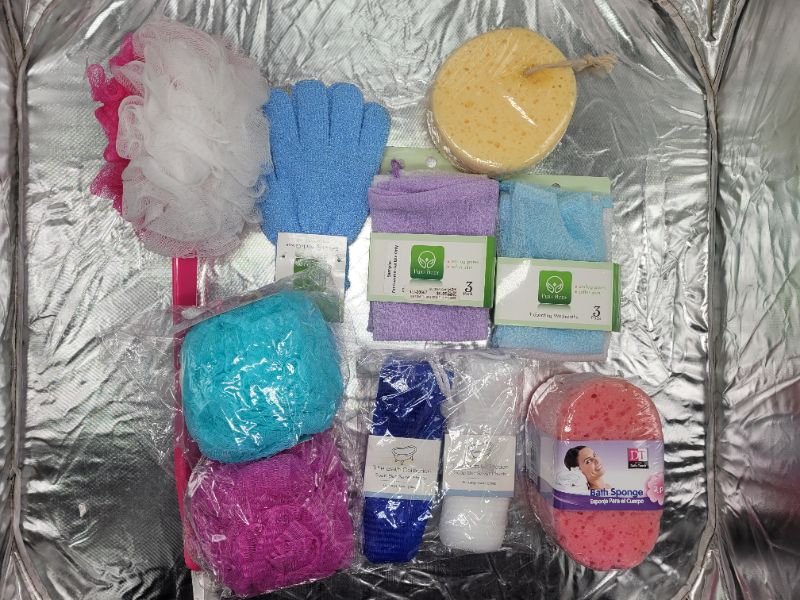 Photo 1 of 15pcs Assorted Shower/Bath Essentials Bundle - Loofahs, Body Sponges, Bar Soap Savers, Exfoliating Glove