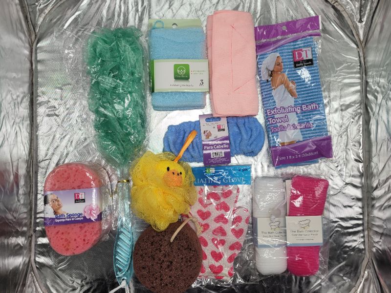 Photo 1 of 14pcs Assorted Shower/Bath Essentials Bundle - Loofahs, Body Sponges, Bar Soap Savers, Exfoliating Glove