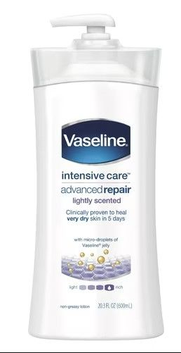Photo 2 of Vaseline Intensive Care Body Lotion Bundle: Dry Skin Soothing Hydration Lotion Made with Ultra-Hydrating Lipids + 1% Aloe Vera Extract to Refresh Dehydrated Skin 20.3 oz 3 count | Intensive Care Advanced Repair Lightly Scented Body Lotion
20.3 oz 1 count