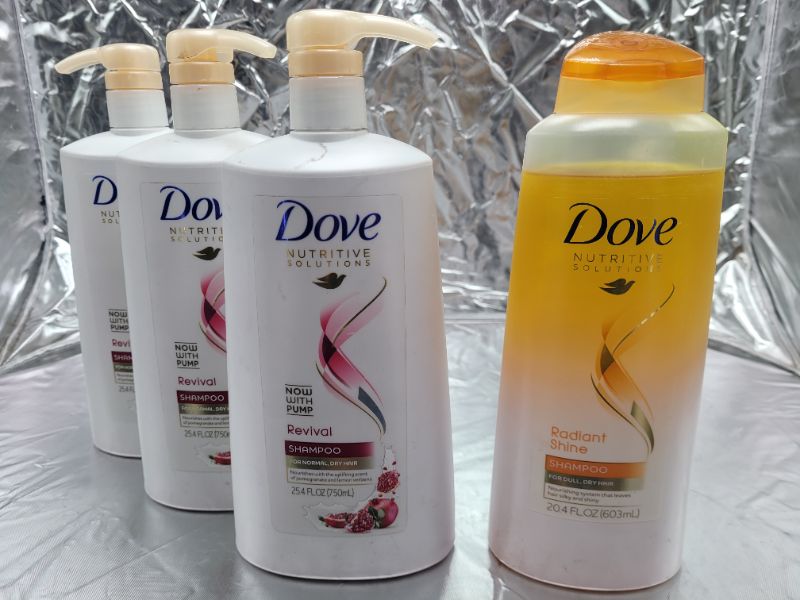 Photo 1 of Dove Nutritive Solutions Shampoo Bundle: 3 count Revival for Normal Dry Hair Pomegranate  25.4fl oz and 1 count Radient Shine For Dull Dry Hair 20.4fl oz