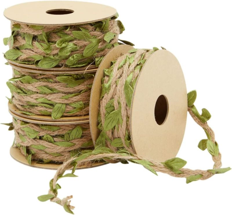 Photo 1 of 4 Rolls of Burlap Leaf Ribbon, 64 Feet Green Vine Twine for Jungle Safari Birthday Party, Baby Shower, Home Decorations, Gift Wrapping