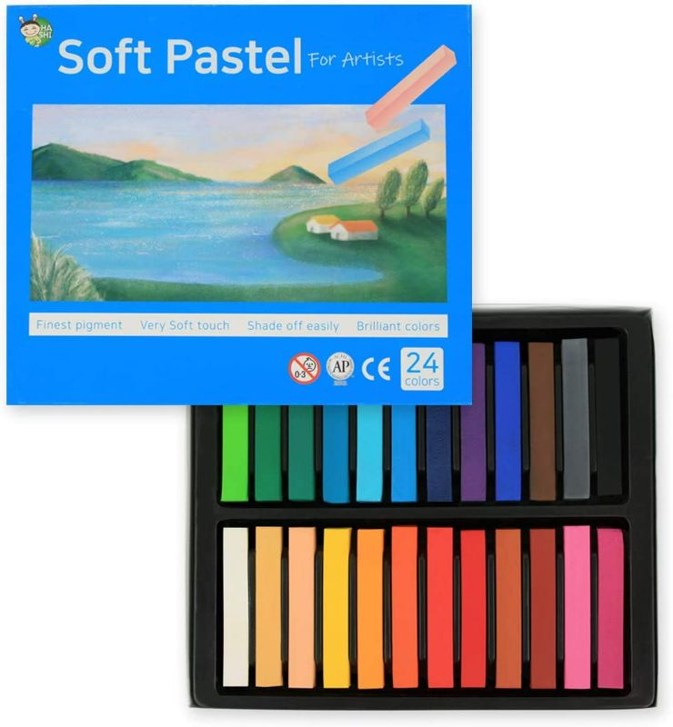 Photo 1 of HA SHI Soft Chalk Pastels, 24 Assorted Colors Non Toxic Art Supplies, Square Charcoal, Drawing Media for Artist Stick Pastel for Professional, Kids, Beauty Nail Art, Pan Chalk Pastel