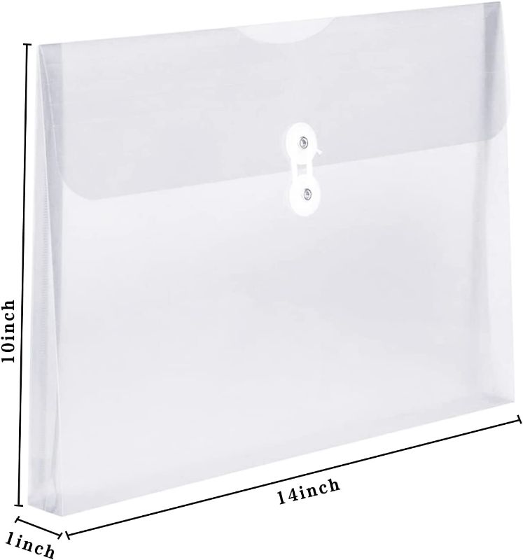Photo 3 of TIENO Plastic Envelopes with String Closure Clear Side Loading Folders Legal Size Paper Office Organizer 12 Packs White
