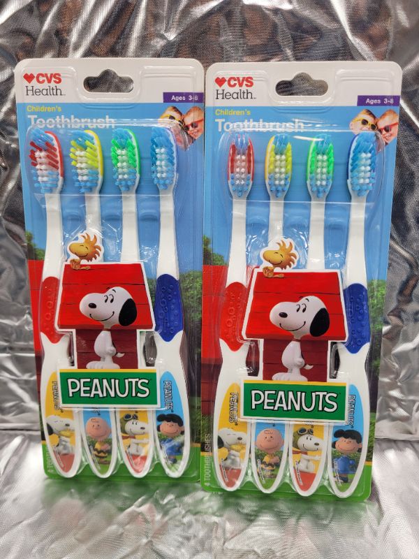 Photo 2 of (2 pack) Cvs Toothbrushes 4Pc Peanuts DesignToothbrush 