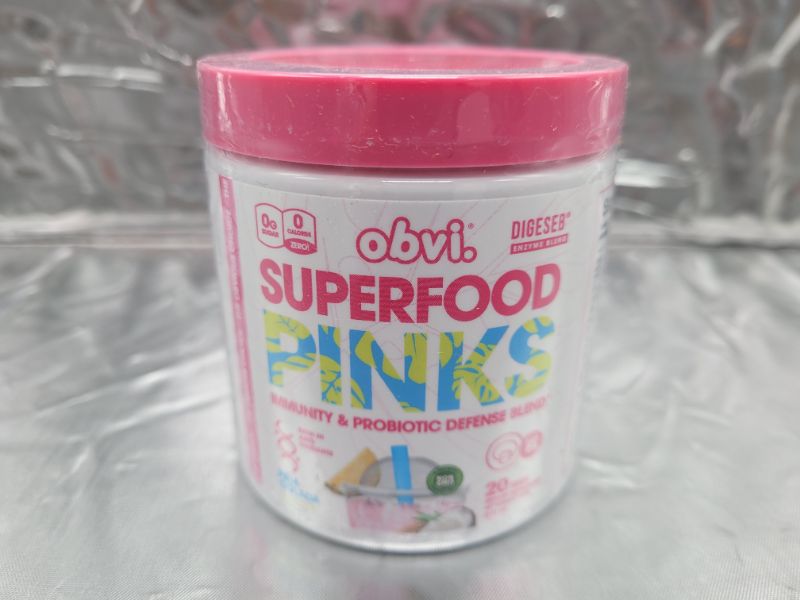 Photo 2 of Obvi Superfood Pinks Immunity & Probiotic Blend, Rich in Antioxidants with a Digestive Enzyme Blend, Keto, Gluten Free, All Natural (20 Servings, Pina Colada)