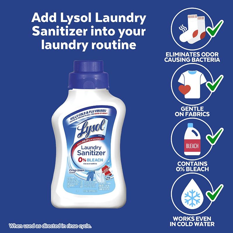 Photo 2 of (2 pack) Lysol Laundry Sanitizer Additive, Sanitizing Liquid for Clothes and Linens, Eliminates Odor Causing Bacteria, Crisp Linen, 41oz