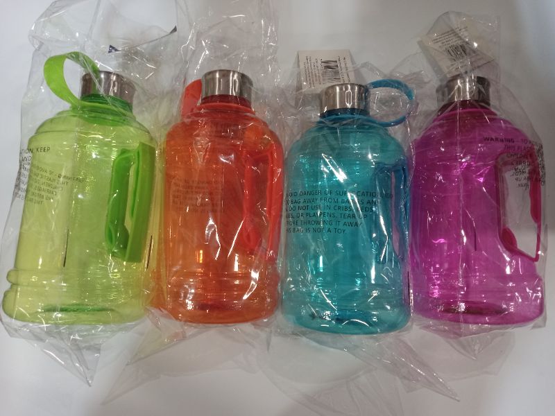 Photo 1 of 4 pack Home Concepts plastic water jug with handle with attached metal screw lid 34 oz Assorted Colors