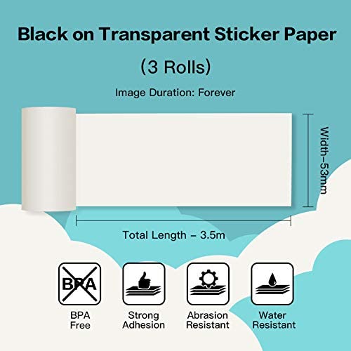 Photo 2 of Phomemo Adhesive Transparent Thermal Paper, for Phomemo M02/M02 Pro/M02S/M03/M04S Mini Bluetooth Thermal Printer, 50mm x 3.5m, Diameter 30mm, 3 Rolls