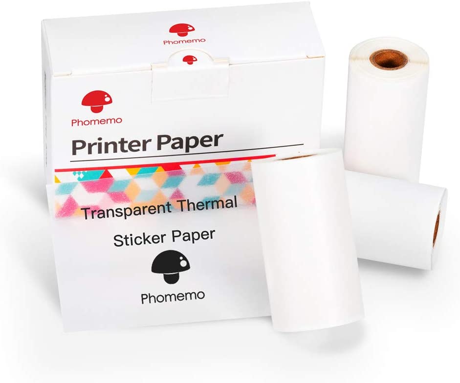 Photo 1 of Phomemo Adhesive Transparent Thermal Paper, for Phomemo M02/M02 Pro/M02S/M03/M04S Mini Bluetooth Thermal Printer, 50mm x 3.5m, Diameter 30mm, 3 Rolls