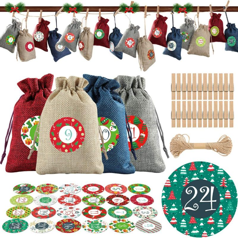 Photo 1 of 
Toyvian Christmas Advent Calendar Bags 2020,24 Days Burlap Bags with Drawstring Gift Pouches Candy Sacks DIY Decorations for Xmas Countdown