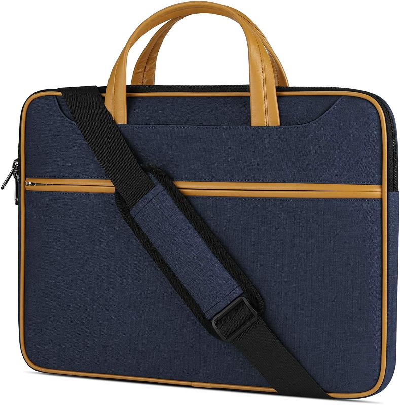 Photo 1 of Laptop Case 13-14 inch Laptop Shoulder Bag Waterproof Computer Sleeve Carrying Business Bag for MacBook Air/Pro Notebook Portable Handle Laptop Messenger Bag Blue