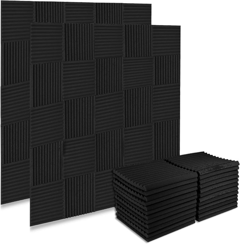 Photo 1 of Acoustic Foam Panels, Recording Studio Treatments Foam Panels – 1 Inch Thick 12x12 (50 Pack) | Sound Observing Soundproofing Fireproof Wall Foam Tiles | For Studio Office Home (Black)