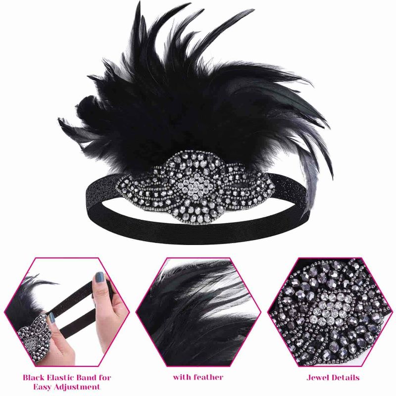 Photo 3 of 1920s Accessories for Women 20s Gatsby Costume Flapper Headband Necklace Gloves Cigarette Holder