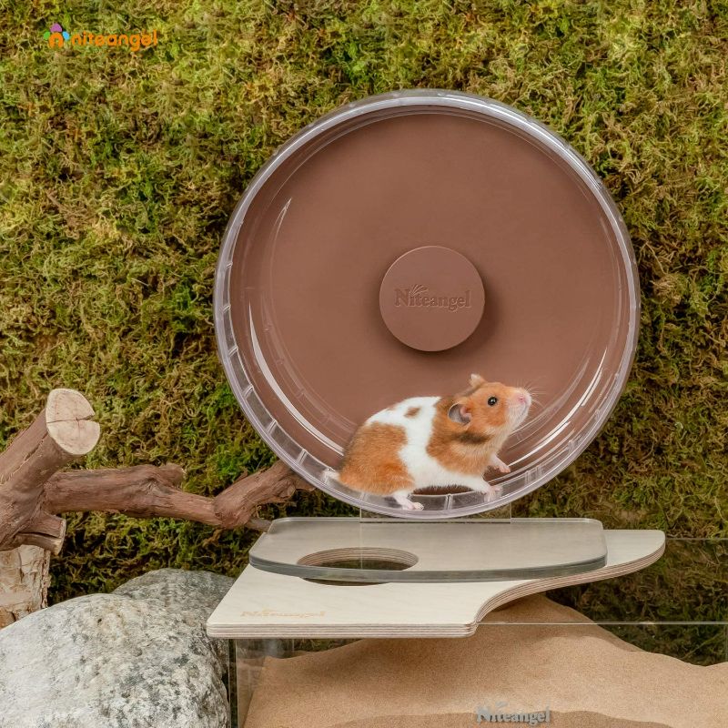 Photo 1 of Niteangel Super-Silent Hamster Exercise Wheels: - Quiet Spinner Hamster Running Wheels with Adjustable Stand for Hamsters Gerbils Mice Or Other Small Animals (M, Brown)
