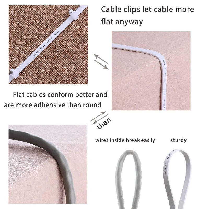 Photo 3 of Cat 6 Ethernet Cable 25 ft, Outdoor&Indoor 10Gbps Support Cat7 Network, Flat Internet RJ45 LAN Patch Cords, Solid Cat6 High Speed Computer Wire with Clips for Router, Modem, PS4/5, Xbox, Gaming, White