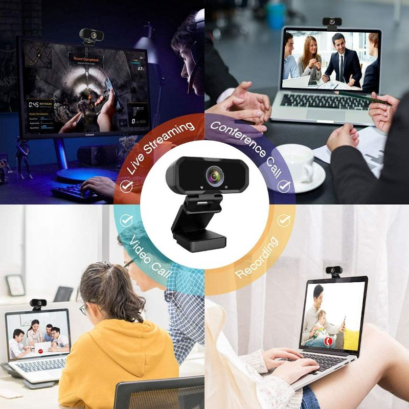 Photo 3 of 1080p HD Laptop USB Webcam with Microphone, Privacy Shutter & Tripod Stand, 110° Widescreen for PC Video Calling & Conferencing