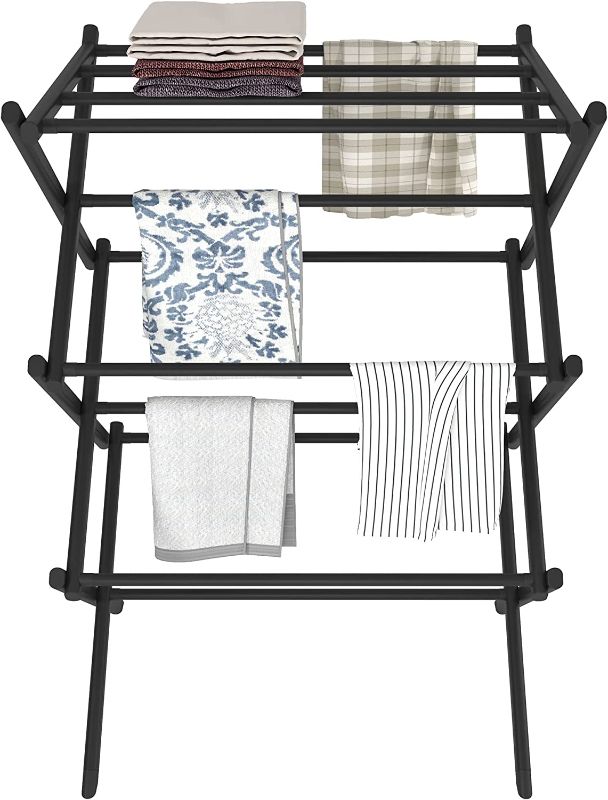 Photo 2 of Household Indoor Folding Clothes Drying Rack, Dry Laundry and Hang Clothes,Towel Rack (Black)