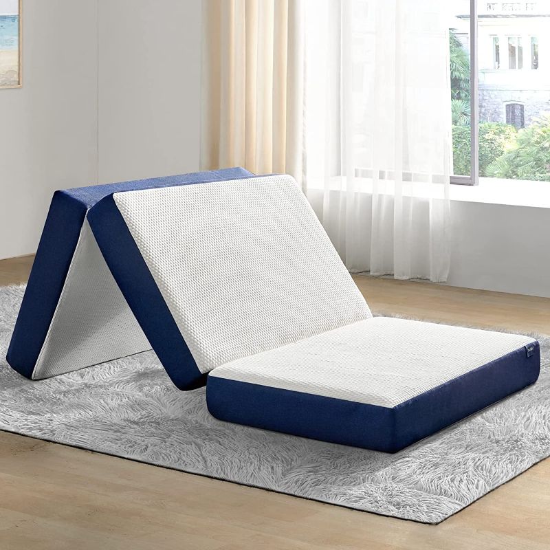 Photo 3 of Molblly Folding Mattress, 3 inch Memory Foam Tri Folding Mattress, Portable Trifold Mattress Topper with Breathable & Washable Cover, Foldable Mattress Guest Bed for Camping, 63, 190,8cm