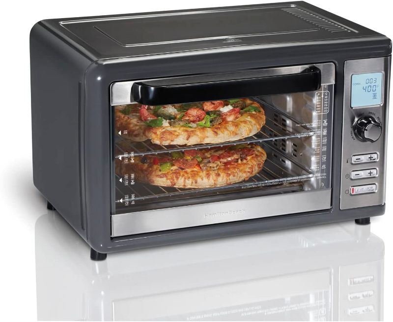 Photo 2 of Hamilton Beach Air Fryer Countertop Toaster Oven with Sure-Crisp Technology, XL Capacity for 2 12” Pizzas, Two 9” x 13” Pans and 4 Rack Positions, Digital Controls, Grey (31390)