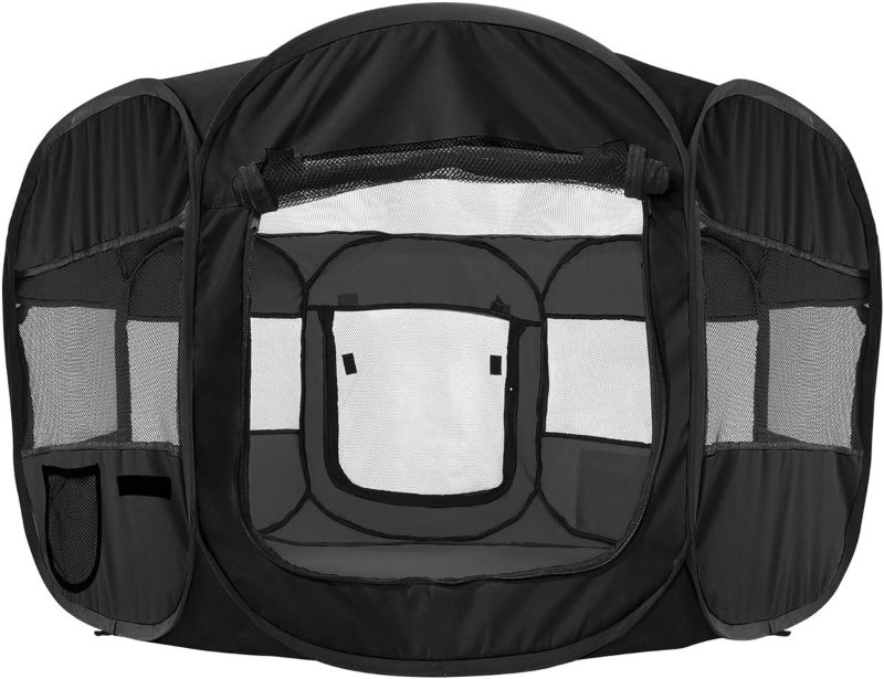 Photo 1 of Animal Playpen for Pets Puppy Dog, Cat, Guinea Pig, Rabbit Exercise Pen inchesTravel Gear Approved inches 2-Door Portable Pop Up Indoor/Outdoor w/Carry Bag - 48 Inch, Black