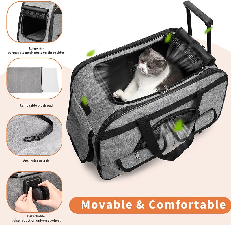 Photo 2 of Large Rolling Cat Carrier with on Wheels, Small Dog Pet Car Travel Carrier Collapsible Bag with Rollers Wheels, Carrier for Cats under to 35 LBS/ Dog Puppy under 16 LBS ( Large Size, Not for Airplane)