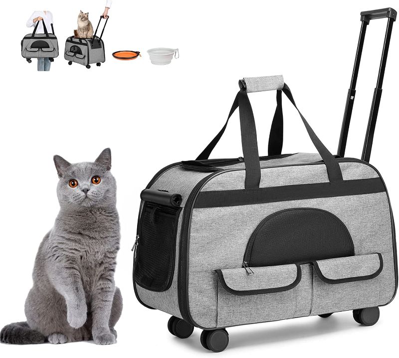 Photo 1 of Large Rolling Cat Carrier with on Wheels, Small Dog Pet Car Travel Carrier Collapsible Bag with Rollers Wheels, Carrier for Cats under to 35 LBS/ Dog Puppy under 16 LBS ( Large Size, Not for Airplane)