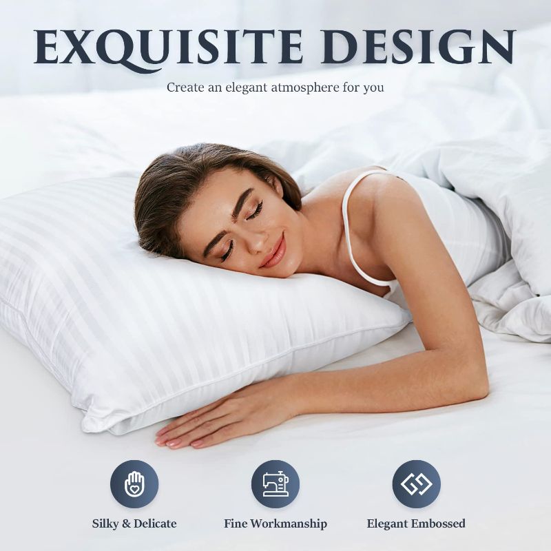 Photo 2 of Bed Pillows for Sleeping [Pack of 2] Hotel Quality Pillows Premium Plush Fiber, Breathable Cooling Cover Skin-Friendly for Side Back and Stomach Sleepers (Queen Size)