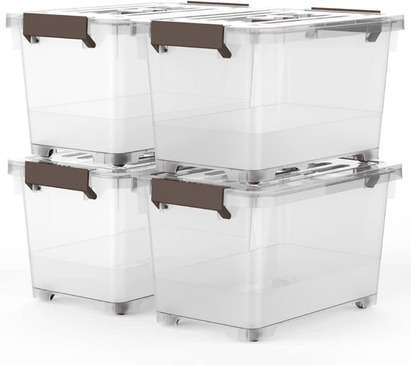 Photo 1 of 17 Quart Clear Storage Latch Box/Bin, 4-Pack Plastic Stackable Box Organization with Wheels Latching Handle and Lid