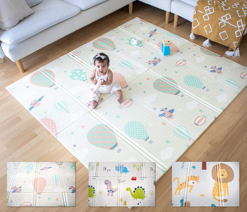 Photo 1 of Easy Baby Extra Large and Thick (0.6in) Foam Play Mat for Babies and Toddlers | Nontoxic, Foldable, Washable, and Waterproof Playmat 77” x 70” (Balloons Pattern)