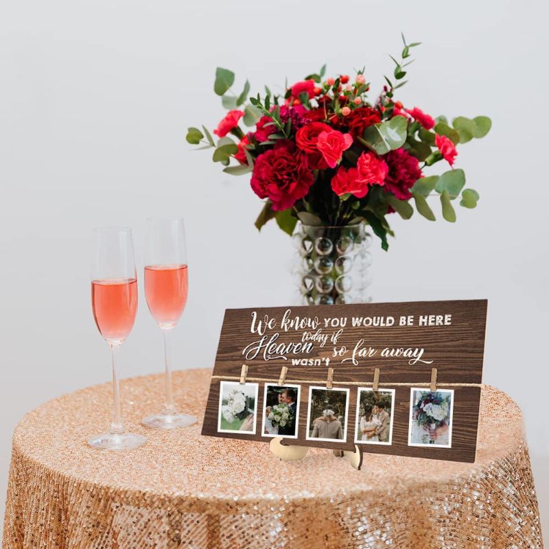 Photo 2 of BINCUE 3D Wedding Memory Table Sign 20x10 Inch with 5 Clips,Wedding Decor to Honor Souls,Wooden Picture Frames