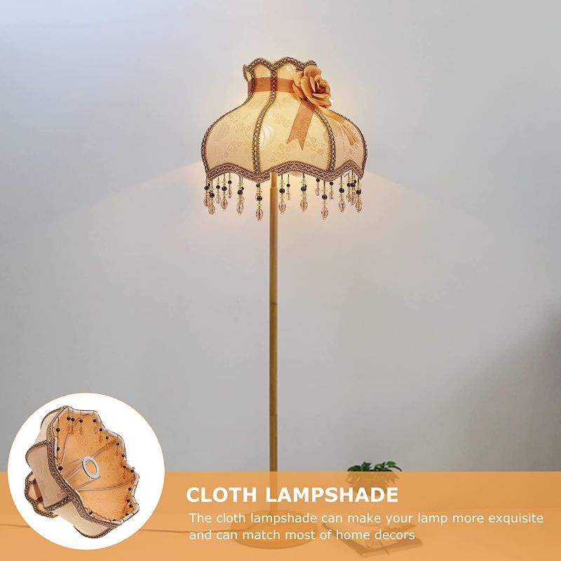 Photo 1 of European Style Vintage Cloth Lace Barrel Lampshade, Large Scallop Dome Lamp Shade, Retro High- end Cloth Art Bead Lace Lampshade for E27 Table Lamp Floor Lamp Wall Light, Coffee