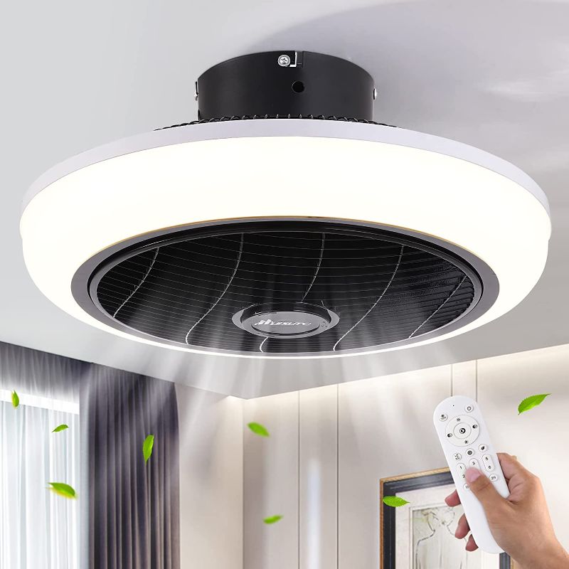 Photo 1 of HuixuTe Ceiling Fan with Lights Remote Control, 18 inches 3 Colors 3 Speeds Enclosed Ceiling Fan, Small Caged Low Profile Flush Mount Ceiling Fan with Light for Bedroom Kitchen