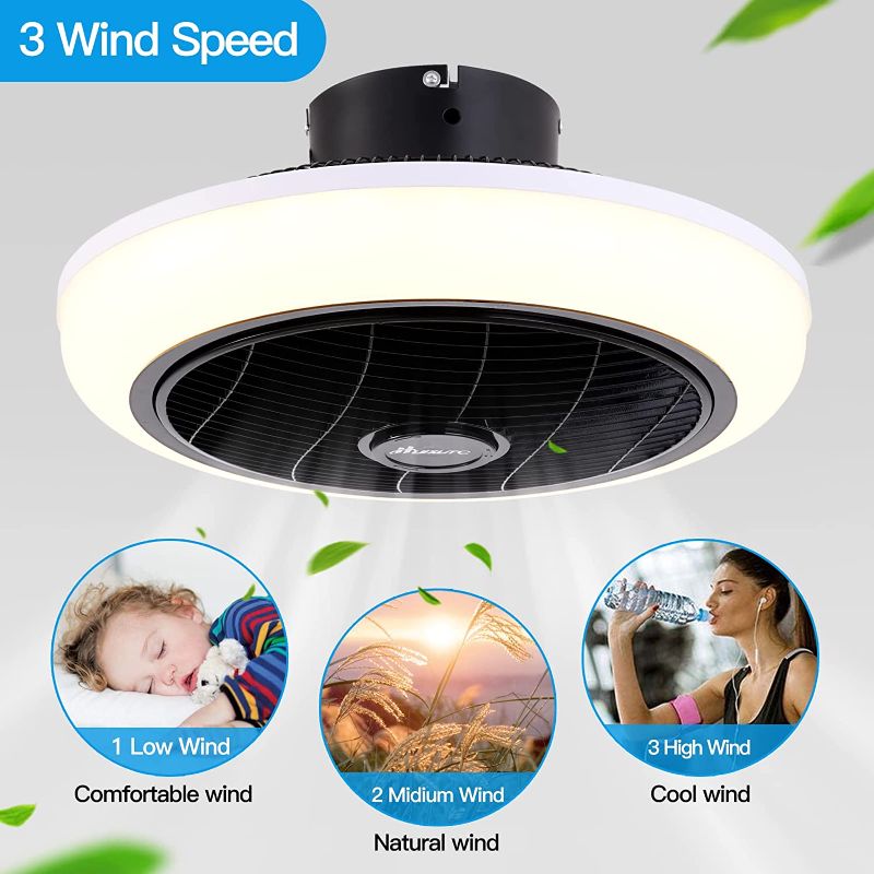 Photo 2 of HuixuTe Ceiling Fan with Lights Remote Control, 18 inches 3 Colors 3 Speeds Enclosed Ceiling Fan, Small Caged Low Profile Flush Mount Ceiling Fan with Light for Bedroom Kitchen