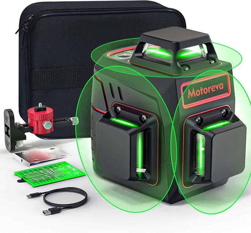 Photo 1 of Motovera Self Leveling Laser Level 3x360° 3D Cross Line Laser Level Green Beam, Pulse Mode Battery Indicator, USB Type-C Charging, 360° Adjustable Liftable Magnetic Base, Li-ion Battery