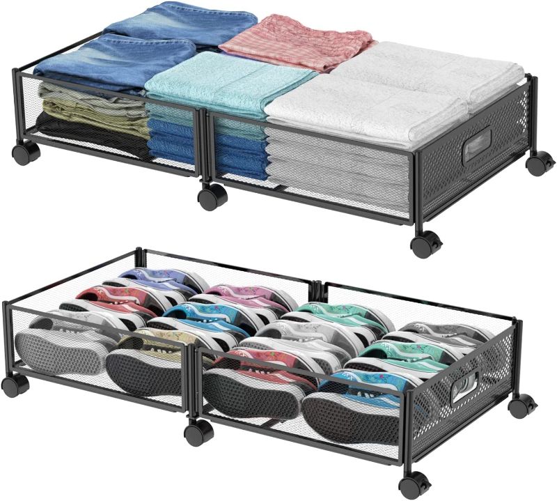 Photo 1 of Under Bed Storage, 2023 Upgraded 31.5'' Large Under Bed Storage with Wheels, Tool-free Assembly Metal Foldable Rolling Underbed Storage Fit 6.5'' Low Bed Frame for Shoes, Clothes, Toys, Blankets