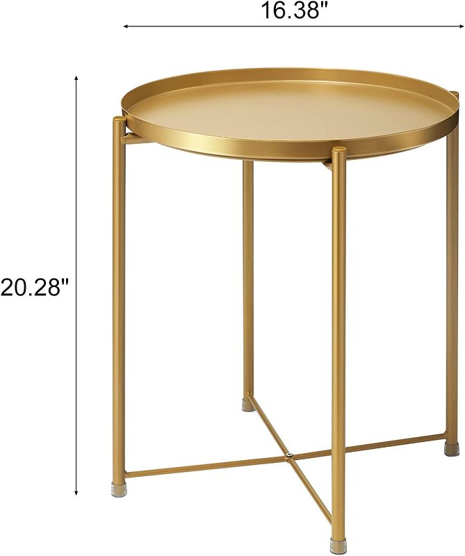 Photo 2 of Gold Side Table, Gold End Table for Small Spaces Outdoor Accent Table Round Metal Patio Coffee Table Waterproof Removable Tray Table for Living Room Bedroom Balcony Office (Gold)