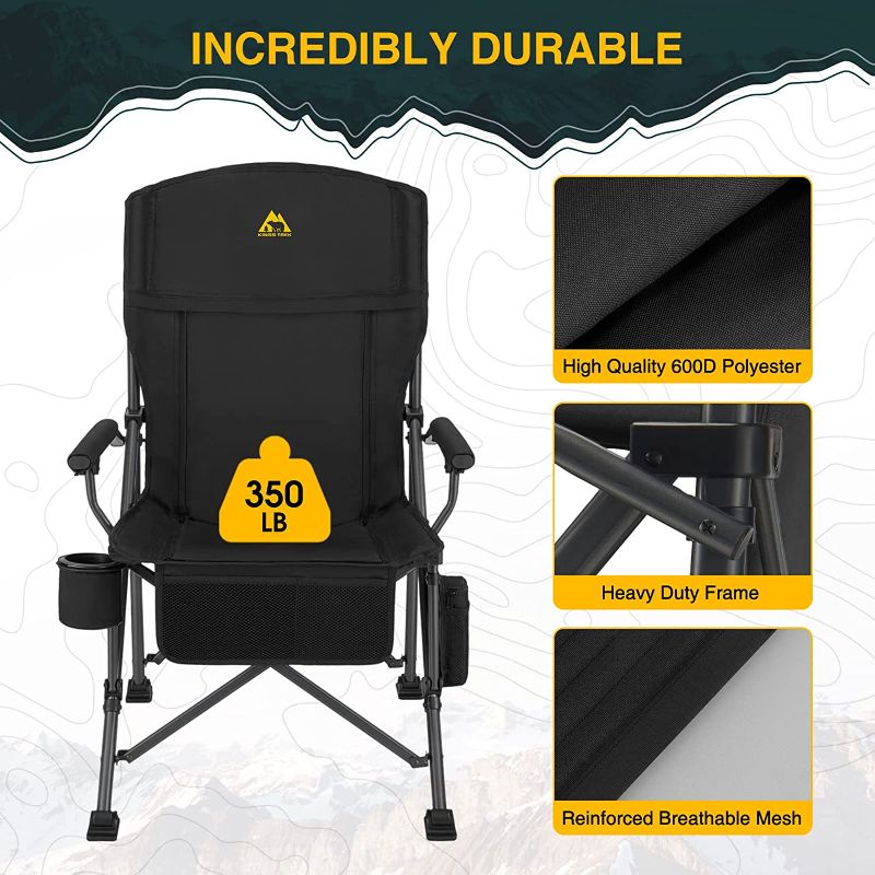 Photo 2 of KINGS TREK Camping Chair Heated with Battery Pack & Removable Cushion, Heavy Duty Portable Folding Camp Seat for Outdoor Sports, Beach, Picnics (Black)